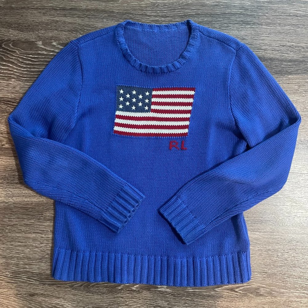 Polo Ralph Lauren Vintage USA Flag Blue Sweater